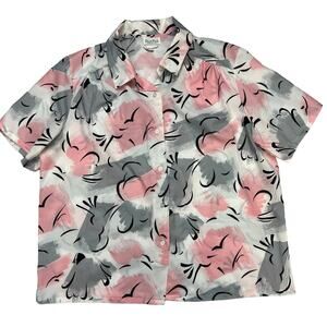 Vintage Deere Park Womens Short Sleeve Button Blouse Size 20W White Pink Pastel